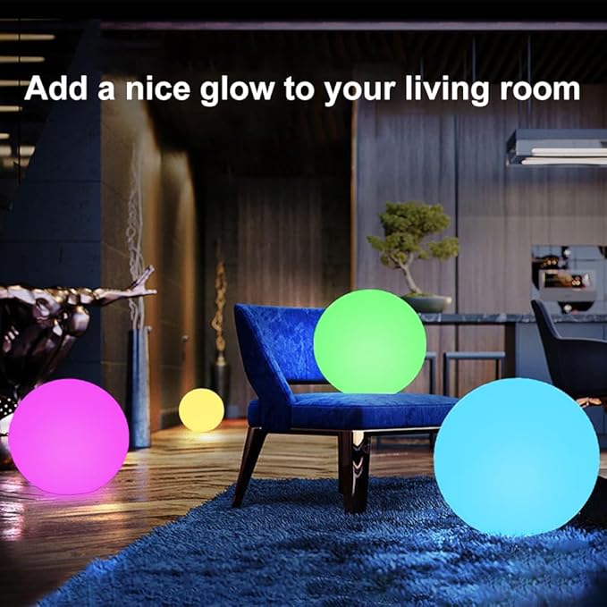 12-in LED Globe Orb Lamp, Dimmable RGB Color Changing Glowing Orb Lights Rechargeable Glowing LED Ball Light w/Remote, Waterproof Outdoor Globe Light Soothing Mood Lamp for Bedroom Garden Patio Decor - Bloomnest