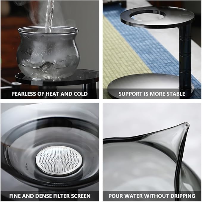 Lazy Kungfu Drip TeaPot, Heat Resistant Tea Set, Semi-Automatic Glass Teapot Suit for Magnetic Water Flow Wooden Glass Teapot Set