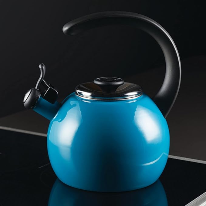 Circulon Enamel on Steel Whistling Teakettle/Teapot With Flip-Up Spout, 2 Quart - Turquoise Blue
