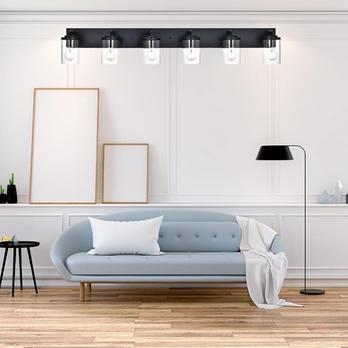 BONLICHT Black Vanity Light Glass Wall Sconce 6 Light Farmhouse Bathroom Light Fixture Over Mirror,Industrial Vintage Bath Lighting Interior Wall Lights Modern Wall Lamp for Dining Room Kitchen Office - Bloomnest