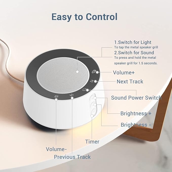 BGOVERSS White Noise Sound Machine with 20 Soothing Sounds, 10 Colors Night Light Sleep Machines Home Office Travel, 5 Timers and Memory Feature Sound Machine for Nursery Baby Kids Adults (White) - Bloomnest
