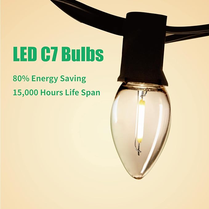 Meconard C7 Led Replacement Christmas Light Bulbs, C7 Shatterproof Led Bulbs for Christmas Outdoor String Lights, E12 Candelabra Base, Commercial Grade Holiday Bulbs, Warm White, 50 Pack - Bloomnest