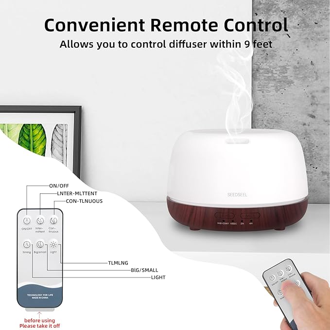 300ML Essential Oil Diffuser,Aromatherapy Diffuser with Remote Control, 7-Color LED Light and 4 Timers,Quiet Auto-Off for Bedroom, Home,Office - Bloomnest