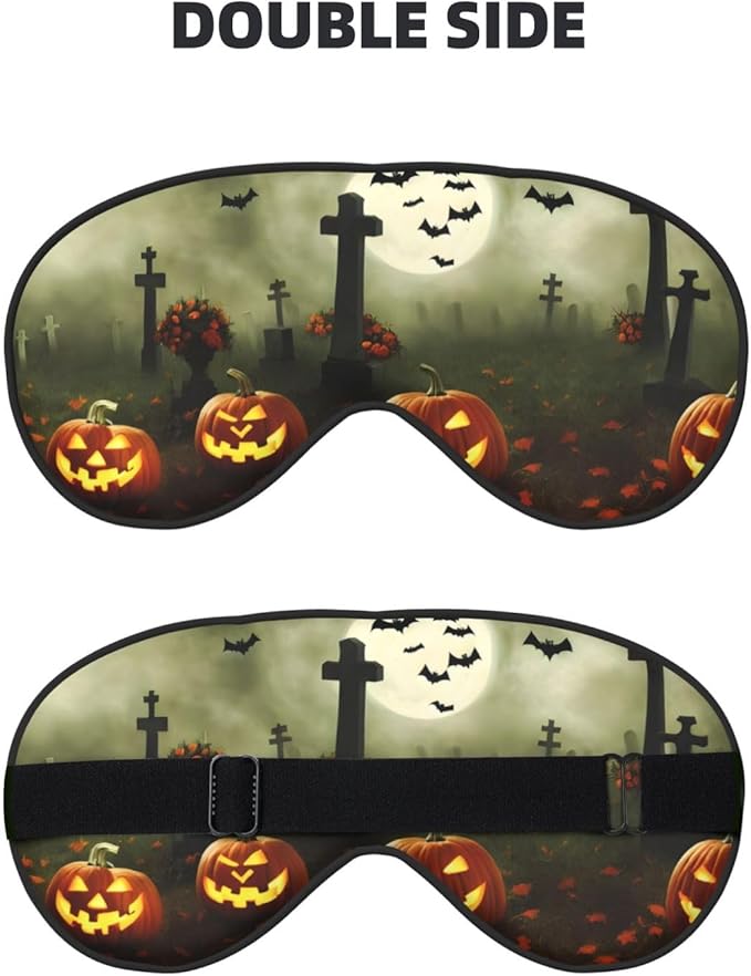 Sleep Eye Mask Halloween Pumpkin Spooky Graveyard at Night Sleep Mask for Women Men Comfortable Eye Mask with Adjustable Strap Soft Eye Cover Blindfold for Travel Yoga Nap Shift Work - Bloomnest