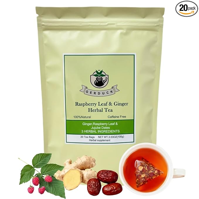 Organic Raspberry Leaf & Ginger Tea for Hormone Balance,Fertility & Pregnancy with Jujube - Caffeine-Free Traditional Herbal Tea for Breastfeeding,Postpartum,Lactation,PMS & PCOS Support - 20 Tea Bags - Bloomnest
