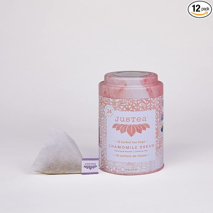 JusTea Chamomile Dream | Pyramid Compostable Tea Bags | Herbal Tea | 12+ Cups | Caffeine Free | Award-Winning | Fair Trade | Non-GMO - Bloomnest