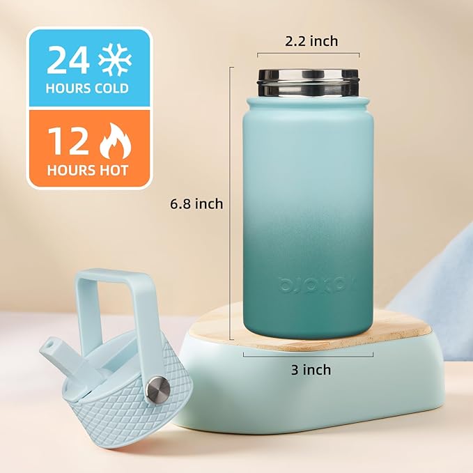BJPKPK Insulated Water Bottle with Straw Lid, 15oz Cute Water Bottles, Stainless Steel Metal Thermo, Reusable BPA Free Leak Proof Tumblers, Cups,Milk Blue - Bloomnest