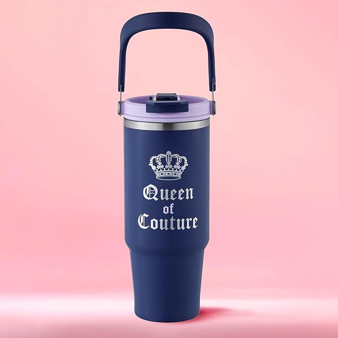 Juicy Couture Flip Fusion Hydration 40oz Stainless Steel Tumbler with Flip Handle, Navy - Bloomnest