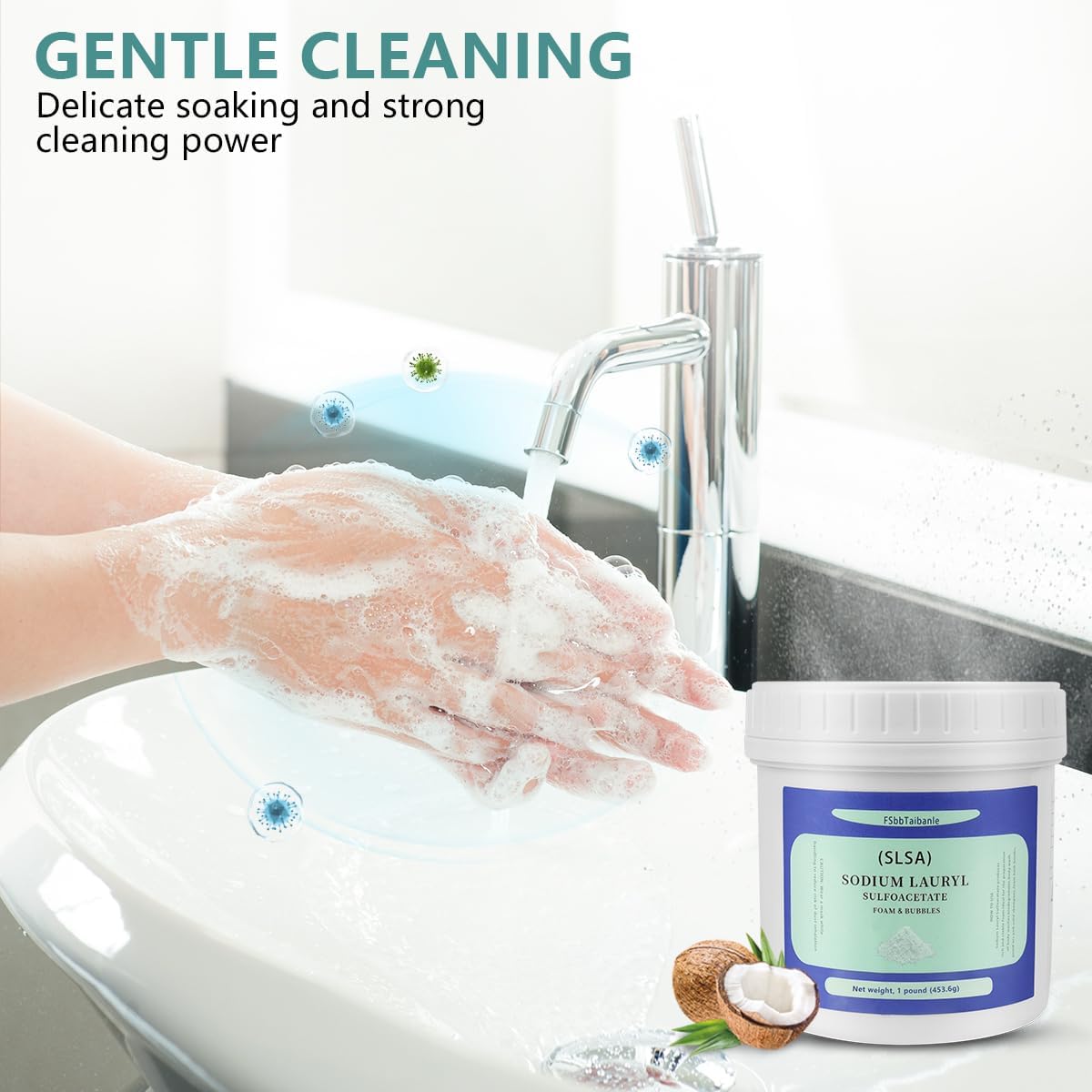 1 Pound of SLSA Powder for Bath Bomb Making, Premium Sodium Lauryl Sulfoacetate Powder, Sodium Lactate for soap Making, Gentle on The Skin. Suitable for Bath TrufflesCrafting Bath Bombs and More