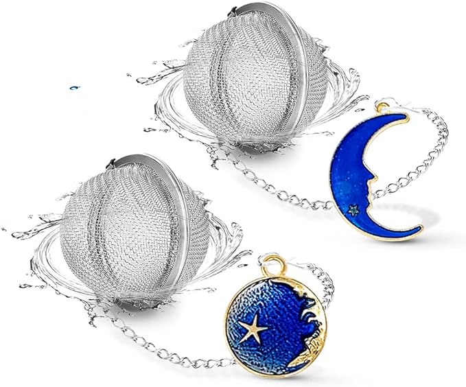 2pcs Tea Infuser, Tea Strainers for Loose Tea, Gold Plated Enamel Moon Star Celestial Charm Pendant Tea Ball Set Loose Tea Steeper Gifts for Women - Bloomnest