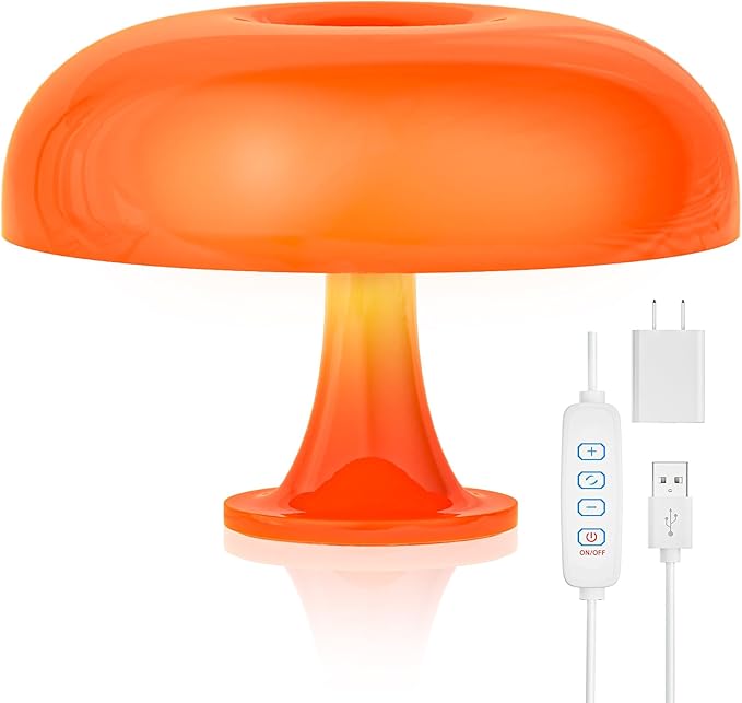 Orange Mushroom Lamp, Mushroom Shaped Donut Lamp with 3 Lighting Modes, 70s Retro Mid Century Modern Light for Bedroom, Dimmable Funky Unique Light Cool Home Decor Aesthetic - Bloomnest