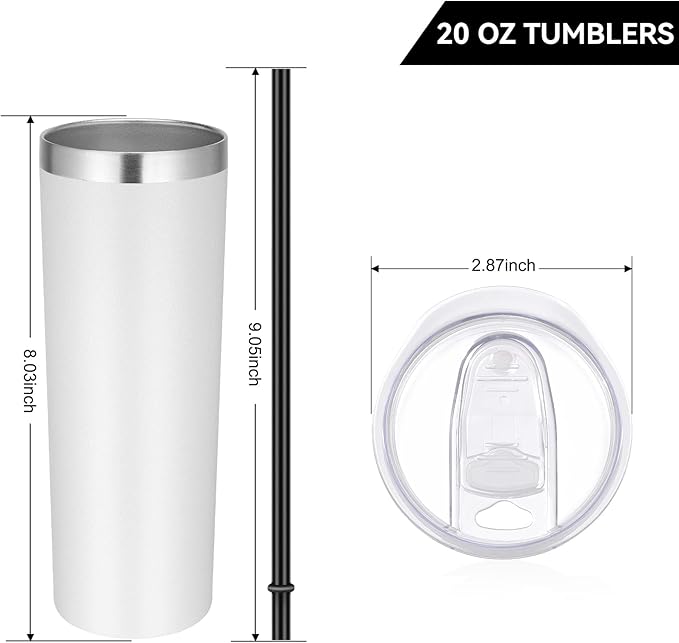 VEGOND Stainless Steel Skinny Tumbler, 20 oz Vacuum Insulated Tumbler with Lid and Straw, Double Wall Coffee Cup, Travel Mug for Cold Hot Drinks, White 1 Pack - Bloomnest