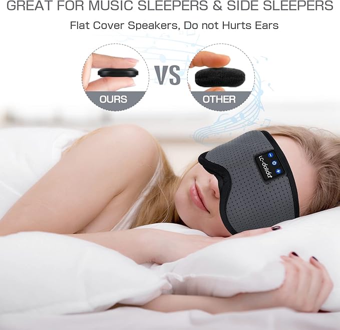 LC-dolida Sleep Headphones, Sleep Mask Bluetooth Wireless Music Eye Mask, Sleeping Headphones for Side Sleepers Sleep Mask with Bluetooth Headphones Ultra-Thin Stereo Speakers Perfect for Sleeping - Bloomnest