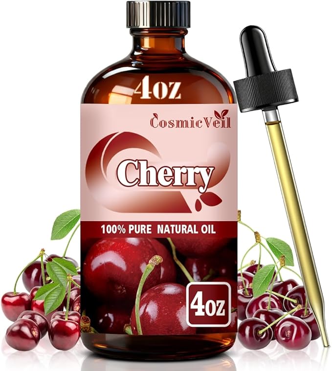 Cherry Essential Oil Fragrance Oil for Aroma Diffuser,Humidifier,Home Fragrance,Cleaning,Body Care,Massage,Yoga,DIY Candle,DIY Soap CosmicVeil（Cherry，4 Fl Oz (Pack of 1)） Cosmicveilessentialoil