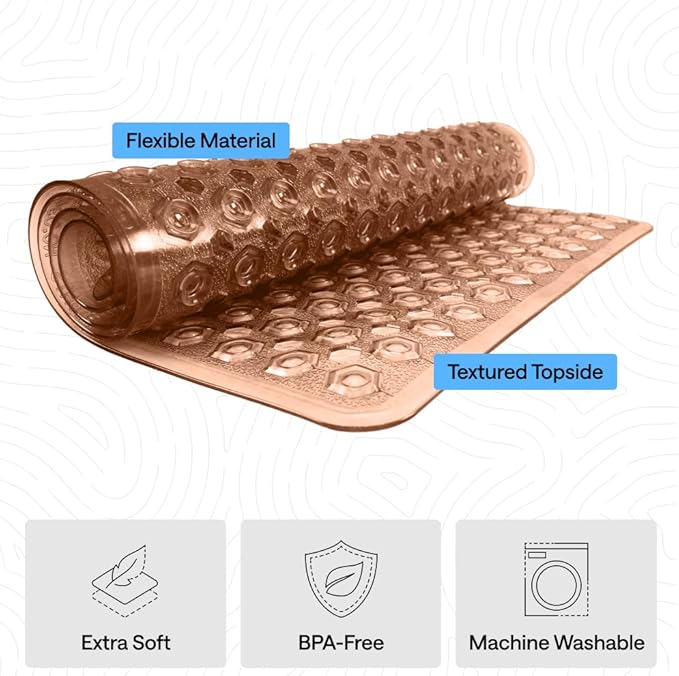 GORILLA GRIP Patented Bath Tub Shower Mat, Machine Washable Bathtub Floor Liner Mats, Suction Cups and Drain Holes to Keep Tubs Clean, Soft on Feet, Bathroom Essentials, 35x16 Inch, Brown - Bloomnest