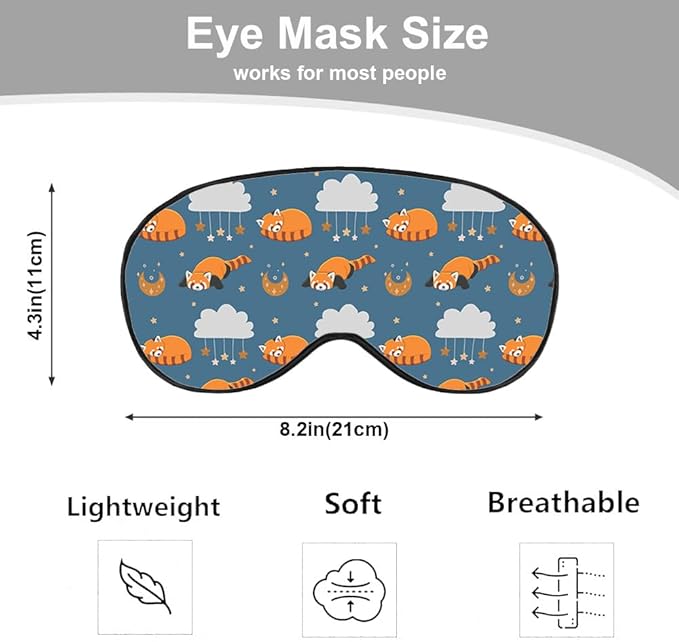 Red Panda Silk Sleep Mask Stars Moon Cloud Night Blue Sleeping Soft Eye Shade Cover for Men Women Boy Girl Airplane Travel with Elastic Strap - Bloomnest