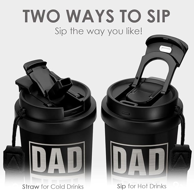Dad Fuel Tumbler from Daughter Son - Stainless Steel 2-in-1 Lid Coffee Tumbler 18 oz, Insulated Travel Mug Gift for Men Husband, Birthday Christmas Father's Day - Bloomnest