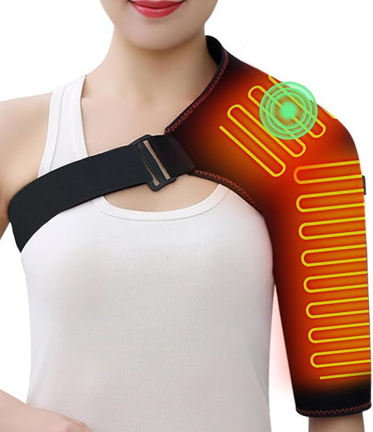 Heated Shoulder Brace with Massager Portable Electric Heating Pad for Shoulder Pain and Upper Arm Muscle Massage Heated Wrap for Shoulder Left - Bloomnest