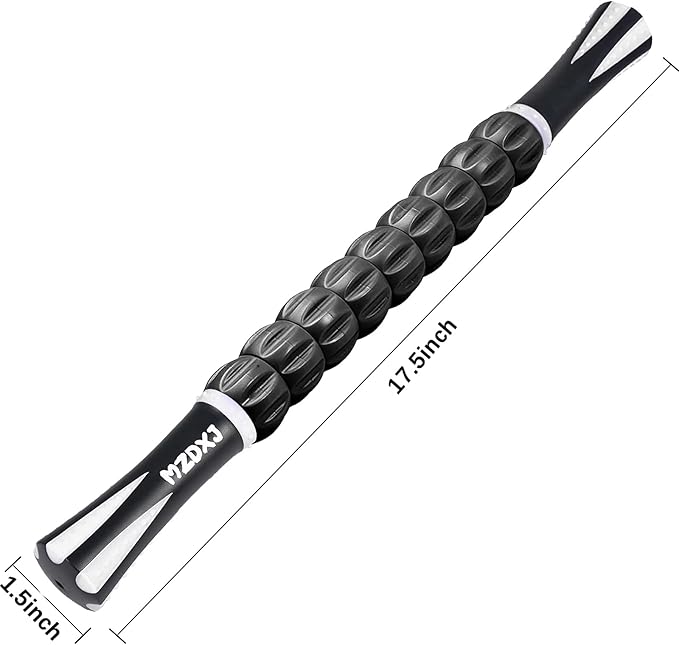 Muscle Roller Massage Roller Stick- Deep Tissue Fascia Blaster for Myofascial Pain Relief, Lymphatic Drainage & Body Sculpting, Handheld Physical Therapy & Recovery Tool (White black-18 inch) - Bloomnest
