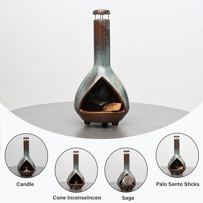 Premium Ceramic Palo Santo Holder & Smudge Bowl-Mini Chiminea| Multi-Purpose Burner for Sage Sticks, Incense Cones, Copal & Candles|Energy Cleansing, Yoga Meditation Accessories|Anxiety Relief - Bloomnest