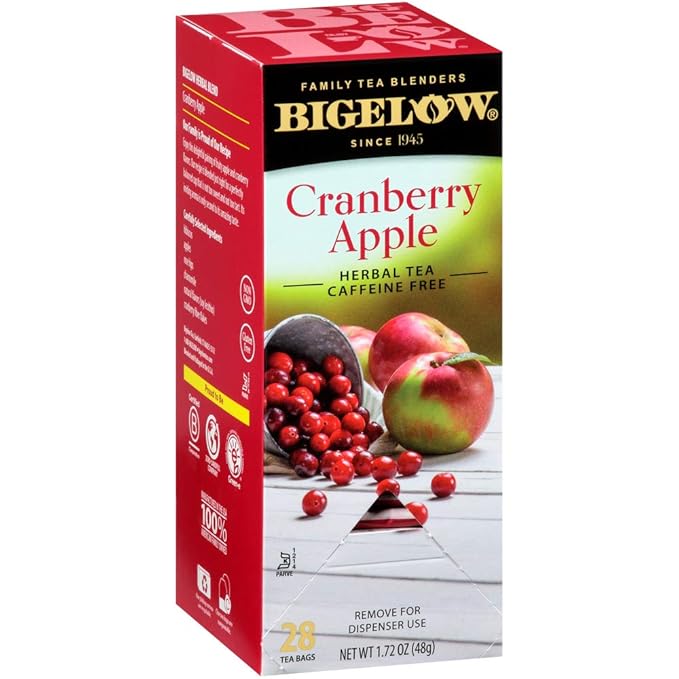 Bigelow Cranberry Apple Herbal Tea Bags 28-Count Box (Pack of 1) Cranberry Apple Hibiscus Flavored Herbal Tea Bags All Natural Non-GMO - Bloomnest