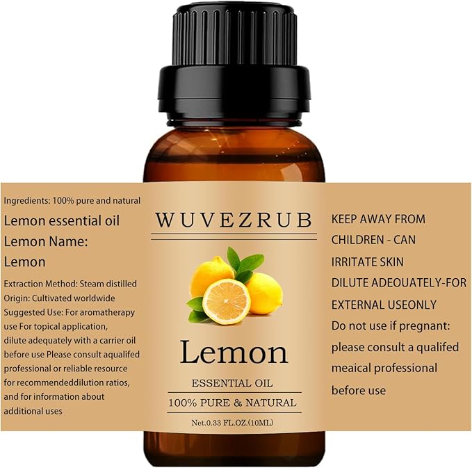 Lemon Essential Oils 10ML, 100% Pure and Natural Essential Oil for Aromatherapy Diffuser - 0.33 Fl Oz/Lemon
