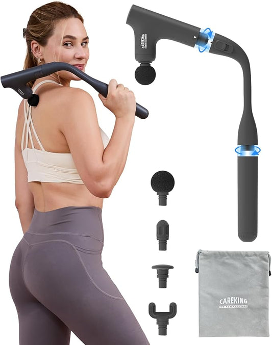3-in-1 Detachable Massage Gun Deep Tissue, Ergonomic Extension Handle Back Massager for Pain Relief, Portable Percussion Muscle Massager for Shoulder, Thigh, Waist & Neck - Bloomnest