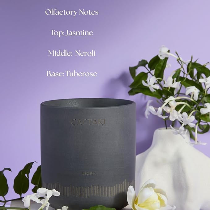 CAFTARI Luxury Aromatherapy Candle | Jasmine, Tuberose & Neroli Scented | 60 Hour Burn | Clean Coconut Soy Wax | Vegan, Gift-Ready Candle for Sleep & Home Spa Feel | Nidra - Bloomnest