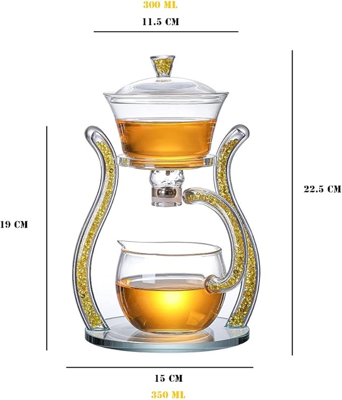 RORA Lazy Kungfu Glass Tea Set Semi Automatic Drip Rotating with Infuser Glass Teapot Set (6 cups) - Bloomnest