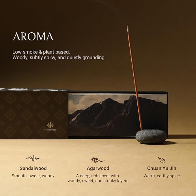 100% Natural Incense Sticks with Holder, Sandalwood Incense for Meditation, Deep Relaxation & Grounding | 40-Minute Calming Burn, Low Smoke, Non-Toxic, Gifts for Women SHANTIVALE