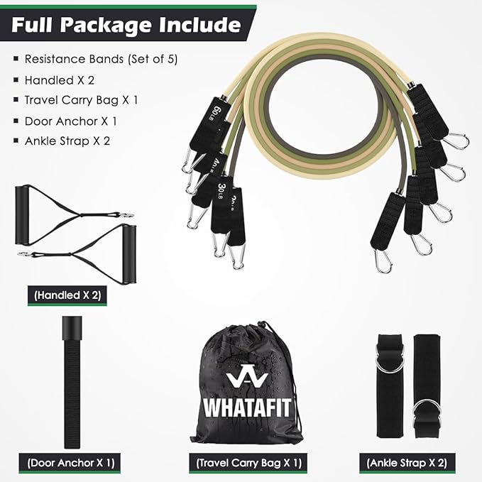 WHATAFIT Resistance Bands, Exercise Bands，Resistance Bands for Working Out, Work Out Bands with Handles for Men and Women Fitness, Strength Training Home Gym Equipment - Bloomnest