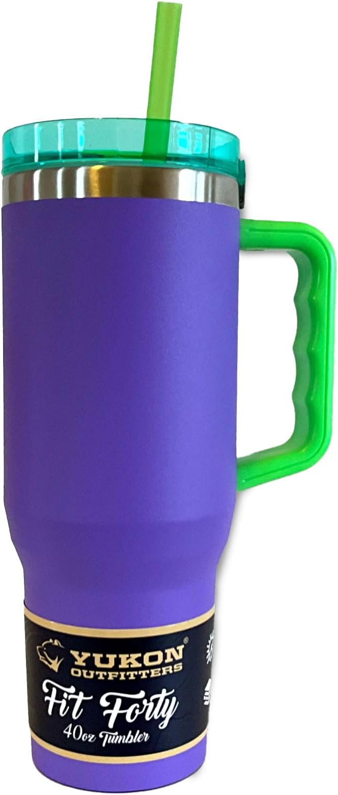 Yukon Outfitters Fit Forty 40oz Double Wall Vacuum Insulated Stainless Steel Tumbler with Reusable Straw & Ergonomic Handle | For Hot or Cold Beverage, Miami Beach - Bloomnest