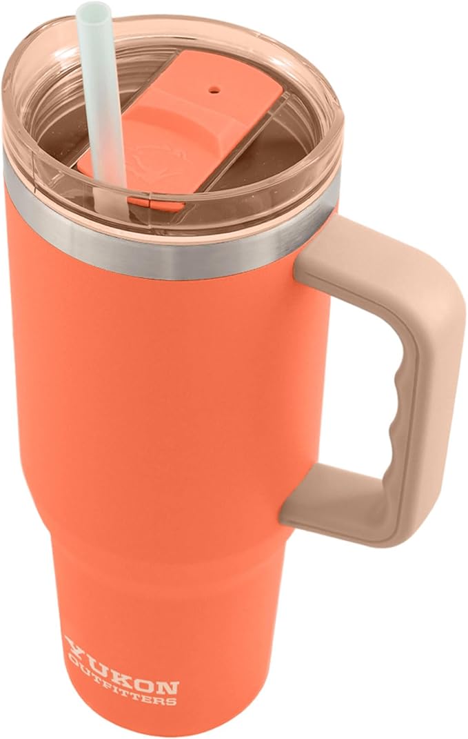 Yukon Outfitters Fit Forty 40oz Double Wall Vacuum Insulated Stainless Steel Tumbler with Reusable Straw & Ergonomic Handle | For Hot or Cold Beverage, Apricot Crush - Bloomnest