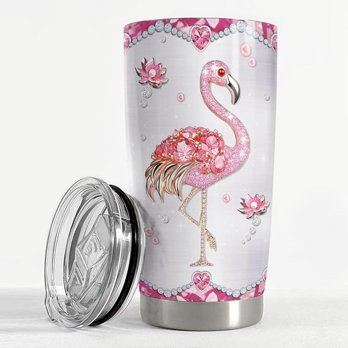 Flamingo Gifts for Women Girls Pink Flamingo Tumbler 20oz Jewelry Drawings Stainless Steel Insulated Tumblers Coffee Travel Mug Cup Gift for Birthday Christmas - Bloomnest