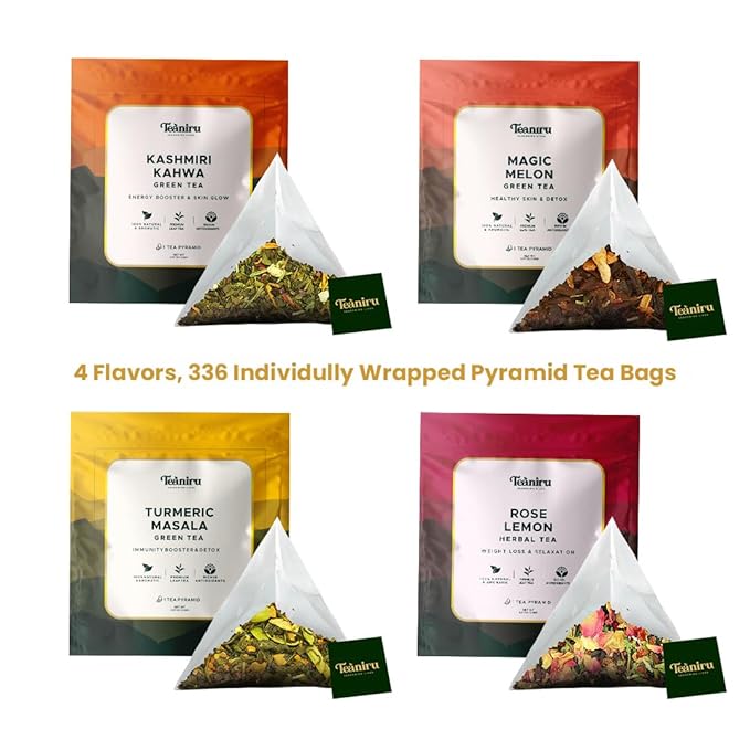 Teaniru, Green Tea Collection - Assorted Tea Sampler | 4 Flavored Green Tea - 28 Individual Sachets | Brew Hot or Cold - Bloomnest
