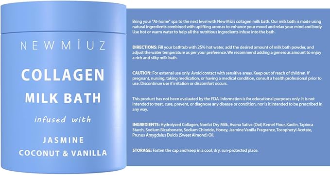 Creamy Coconut Collagen Milk Bath Soak Powder Moisturize & Soften Skin – Vanilla Jasmine Luxury Spa Bubble Bath Salt Mother's Birthday Christmas Relaxation Gifts for Women Perfect Stocking Stuffers - Bloomnest