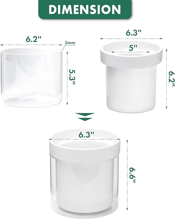 Phoenix Vine 6 Inch Self Watering Planter, White Terracotta Clay Pot with Glass Reservoir for Indoor Plants, Herbs, Flowers, Set of 2, 52-B-F-2 - Bloomnest