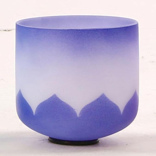 Leize Crystal Singing Bowl Lotus Design Colored Rim Chakra Tuned Quartz 7 inch Indigo 432hz A Note with Suede Striker - Bloomnest