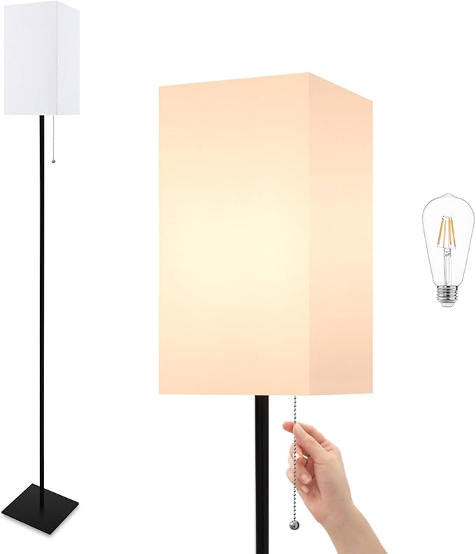 Floor Lamp for Living Room, Modern Standing Lamp for Bedroom with Linen Shade, Black Corner Floor Lamp for Office Kids Room, Bulb Included - Bloomnest