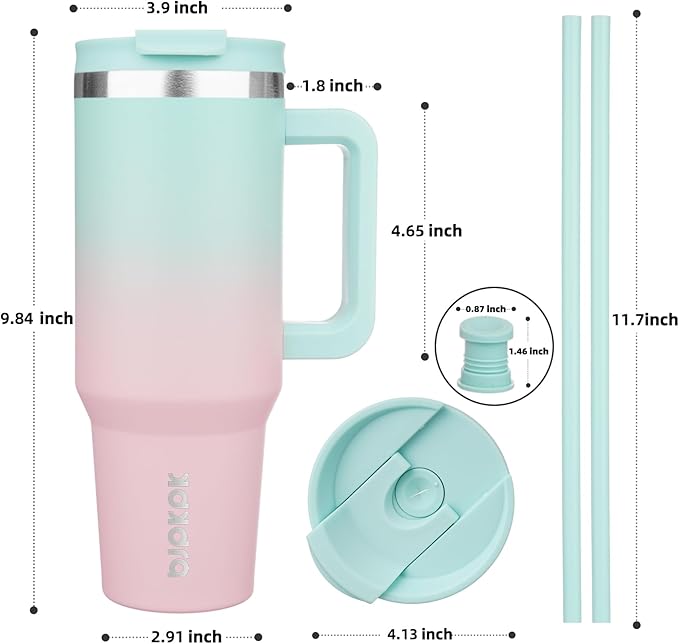 BJPKPK Tumbler With Handle And Straw 40oz Insulated Tumbler Cups With Lid Stainless Steel Travel Coffee Mug,Bubble Gum