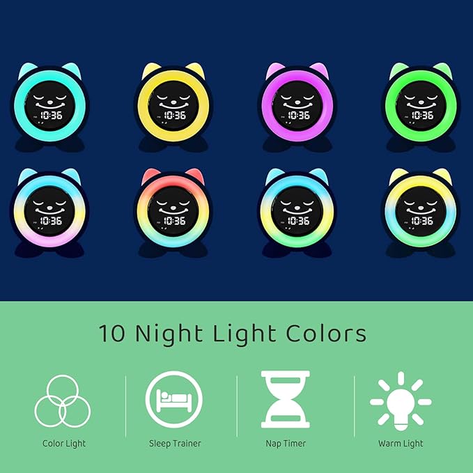 Toddlers Sleep Training Clock, Kids Alarm Clock with Night Light & Nap Timer, Ok to Wake Clock for Girls and Boys - Bloomnest
