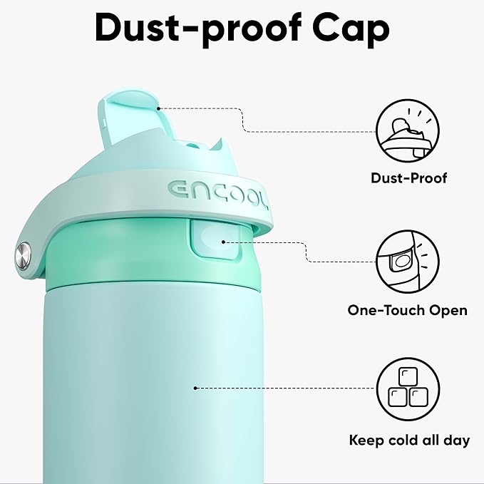 ENCOOL Leakproof Insulated Water Bottle with Straw Dual-Sip Water Bottle Bag-Safe Design for Work, Commute & Gym – Keeps Drinks Cold All Day, 32 oz, Ice Blue ENCOOL