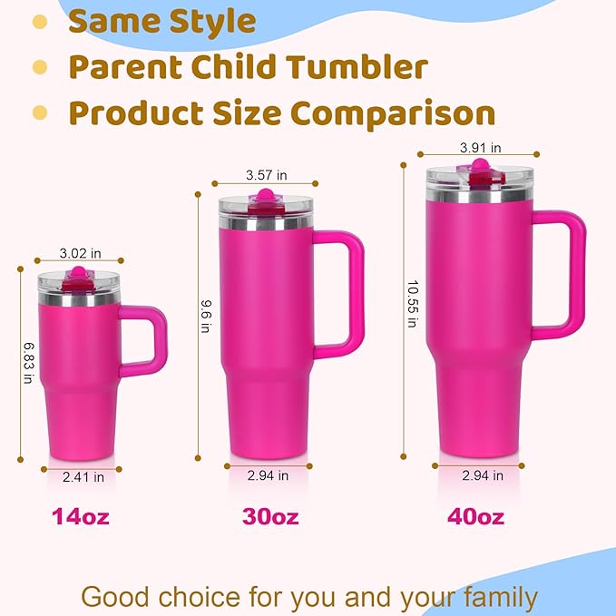 14 oz Tumbler for kids with Detachable Flip Straw Lid & handle, 100% Leak Proof 14 oz mini cup, Stainless Steel Vacuum Insulated Tumbler, Keep Cold or Hot (Pink, Hot Pink, Sky Blue, Lavender Purple) - Bloomnest