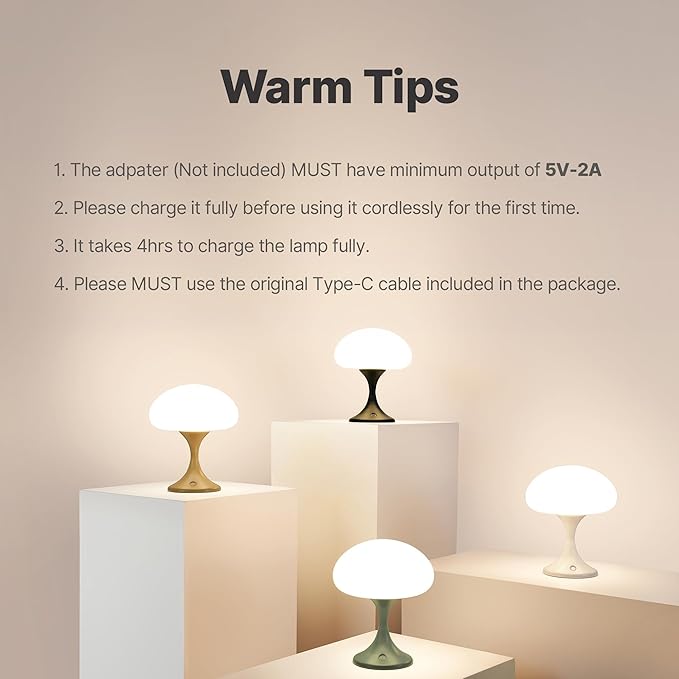 Mushroom Lamp, 5W LED Cordless Rechargeable Table Lamp with Glass Shade, Small Retro Dimmable Touch Light with 3 Color Temps, Aesthetic Mid Century Bedside Light for Bedroom Ambient, Black - Bloomnest