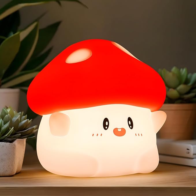 Mushroom Night Light,LED Cute Silicone Squishy Lamp Rechargeable Nursery Nightlight with 2 Level Dimmable Bedside Touch Lamp for Bedroom Kids Room Mushroom Decor Gifts - Bloomnest