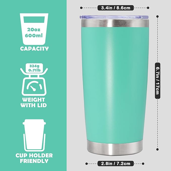 20oz Tumbler Stainless Steel Tumbler Cup with Lid Vacuum Insulated Double Wall Travel Mug, Durable Powder Coated Travel Coffee Tumbler Mug for Hot & Cold Drinks, Light Blue,1 Pack - Bloomnest