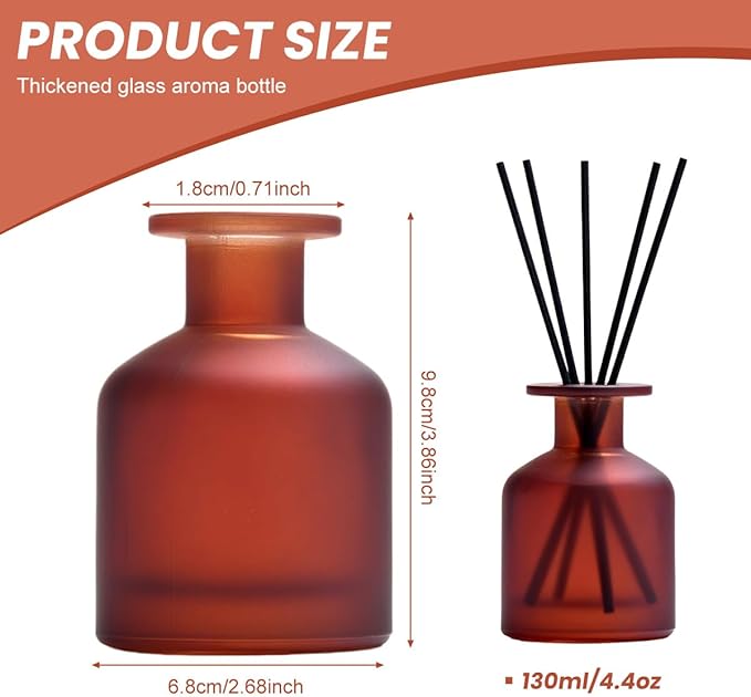 130ML/4.3OZ Amber Red Glass Diffuser Bottle Empty Refillable Aromatherapy Container Fragrance Accessories for Essential Oils & DIY Crafts Bloomnest