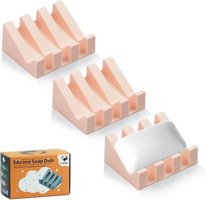 Self Draining Soap Dish Holder,Silicone Soap Dish,for Bathroom,Kitchen, Sponges，Can Extend Soap Life，Keep Soap Bars Dry and Easy Cleaning (Pink,3-Pack) - Bloomnest