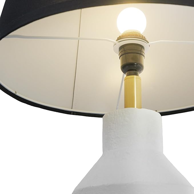 29.7" Modern Table Lamp, Single Farmhouse Rustic Bedside Lamp, White Cement lamp Base with Black Linen Shade, for Bedroom, Living Room Office Kids - Bloomnest