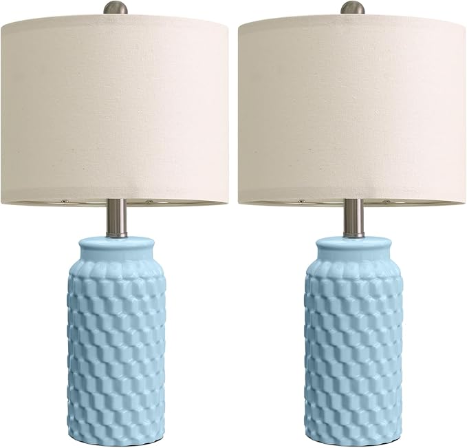 20.5" Light Blue Modern Ceramic Bedside Lamp Set of 2 for Bedroom Decor Farmhouse Table Lamp for Living Room Office Dorm - Bloomnest